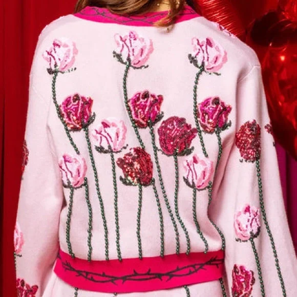 QUEEN OF SPARKLES Pink Rose Embellished Cardigan - Picture 2 of 9